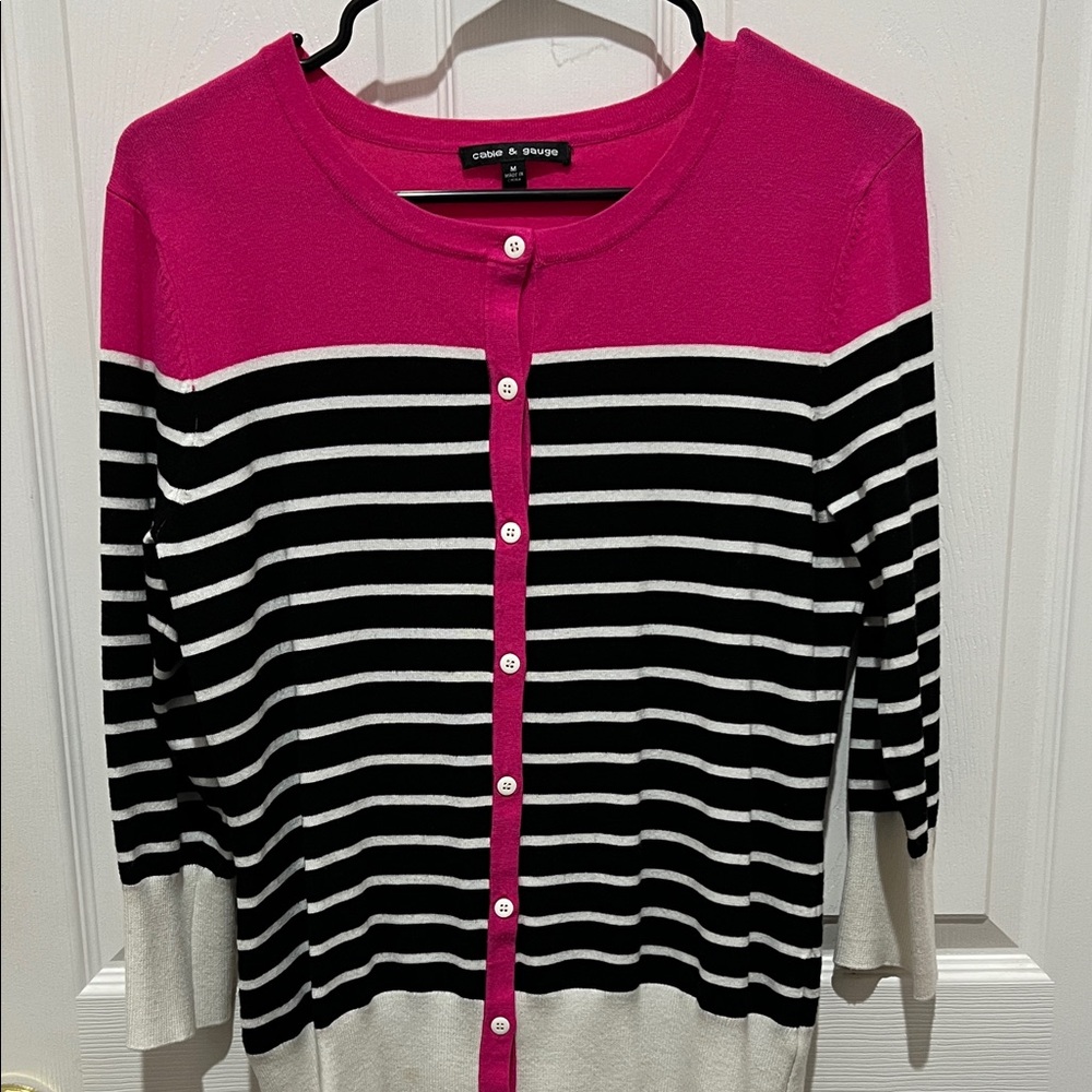 Cable & Gauge Pink and Black Striped Cardigan